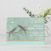  Mint Green Love Bird Damask Wedding Invite Kaart (Staand voorkant)