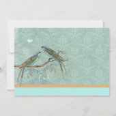  Mint Green Lovebird Damask Wedding Kaart (Achterkant)