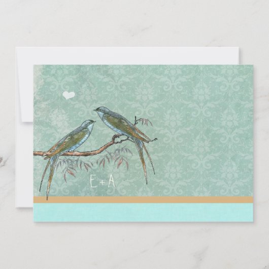  Mint Green Lovebird Damask Wedding Kaart (Achterkant)
