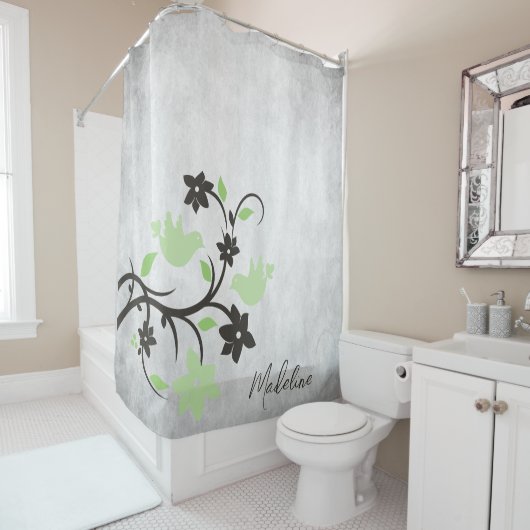 Mint Green Lovebird Shower Curtain Douchegordijn (In situ)