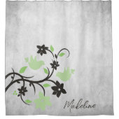 Mint Green Lovebird Shower Curtain Douchegordijn (Voorkant)