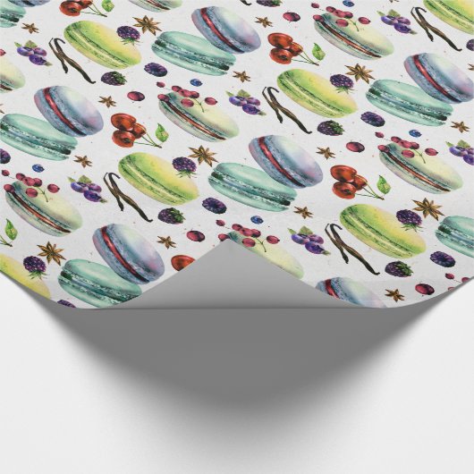 Mint Green Macaroons en red Berries Seamless Patte Cadeaupapier (Hoek)
