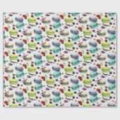 Mint Green Macaroons en red Berries Seamless Patte Cadeaupapier (Vlak)