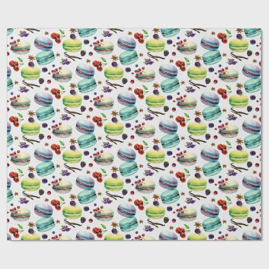 Mint Green Macaroons en red Berries Seamless Patte Cadeaupapier (Vlak)