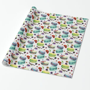 Mint Green Macaroons en red Berries Seamless Patte Cadeaupapier