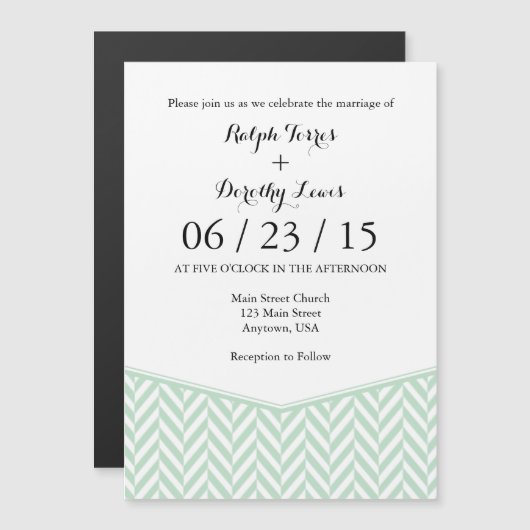 Mint Green Magnetic Herringbone Wedding Invite Magnetische Uitnodiging (Voorkant / Achterkant)