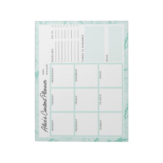 Mint Green Marble Content Planner Notitieblok (Linkerzijde)