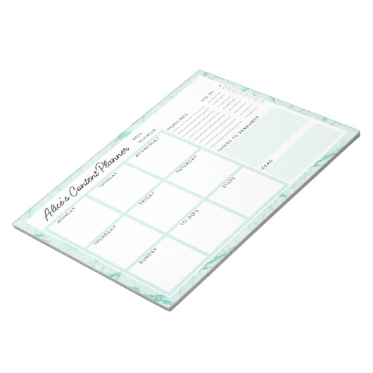 Mint Green Marble Content Planner Notitieblok (Schuin)