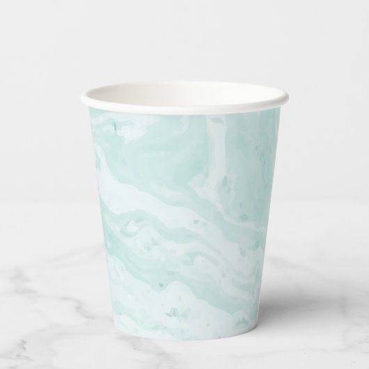 Mint Green Marble Custom Monogrammed Papieren Bekers (Achterkant)