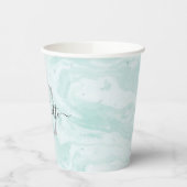 Mint Green Marble Custom Monogrammed Papieren Bekers (Links)