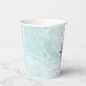 Mint Green Marble Custom Monogrammed Papieren Bekers (Rechts)