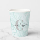Mint Green Marble Custom Monogrammed Papieren Bekers (Voorkant)