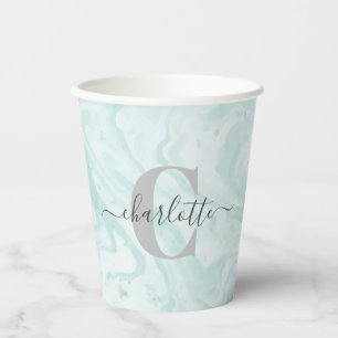 Mint Green Marble Custom Monogrammed Papieren Bekers