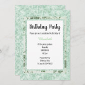 Mint Green Marble Floral Glitter Birthday Kaart (Voorkant / Achterkant)