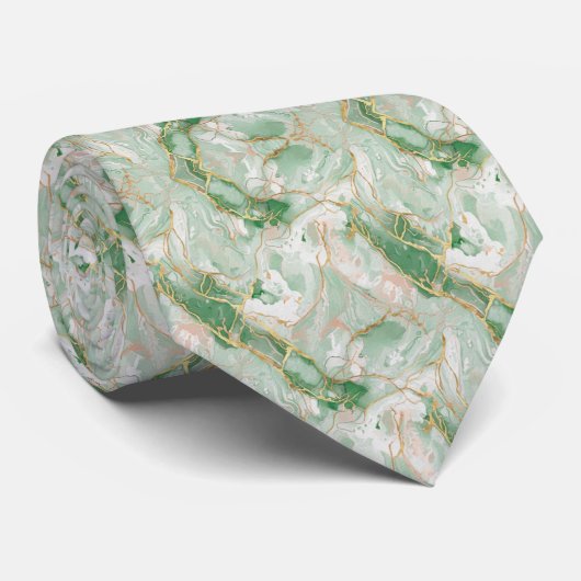 Mint Green Marble & Gold Stropdas (Opgerold)