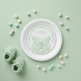 Mint Green Marshmallow Butterfly Baby Shower  Papieren Bordje