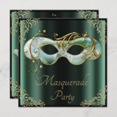 Mint Green Mask Chic Black Masquerade Party Kaart (Voorkant / Achterkant)