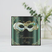 Mint Green Mask Chic Black Masquerade Party Kaart (Staand voorkant)