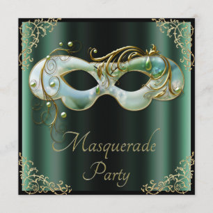 Mint Green Mask Chic Black Masquerade Party Kaart