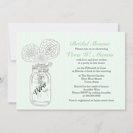 Mint Green Mason Jar  Vrijgezellenfeest nodigt uit Kaart (Voorkant)