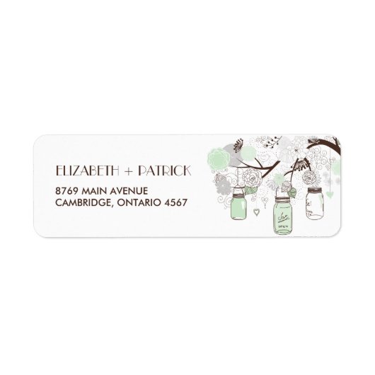 Mint Green Mason Jars Floral Wedding Address Label (Voorkant)