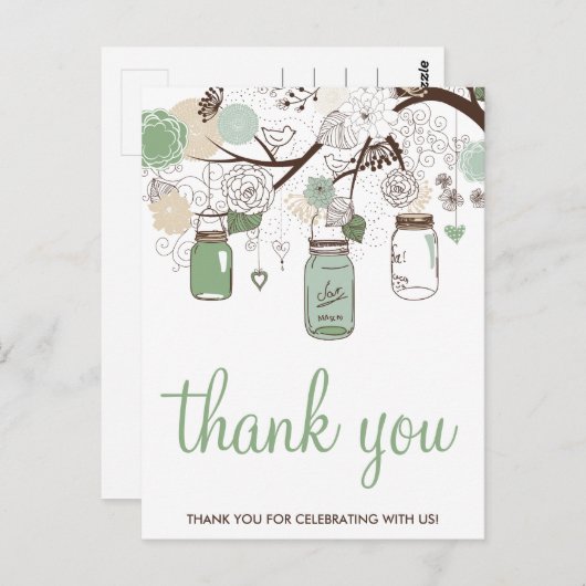 Mint Green Mason Jars Wedding Bedankt Briefkaart (Voorkant / Achterkant)