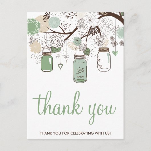 Mint Green Mason Jars Wedding Bedankt Briefkaart (Voorkant)
