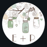 Mint Green Mason Jars Wedding Monogram Sticker<br><div class="desc">Fysische sticker met hangende masoons,  bloemen en vedervogels. Dit is onderdeel van een trouwsuite. Overeenkomende objecten zijn beschikbaar in mijn winkel.</div>