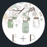 Mint Green Mason Jars Wedding Monogram Sticker<br><div class="desc">Fysische sticker met hangende masoons,  bloemen en vedervogels. Dit is onderdeel van een trouwsuite. Overeenkomende objecten zijn beschikbaar in mijn winkel.</div>