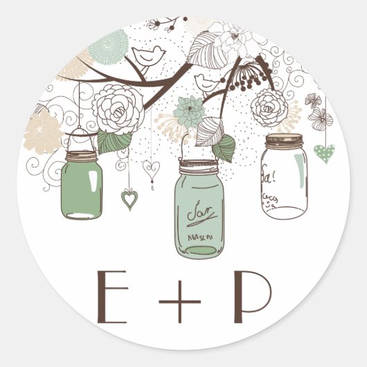 Mint Green Mason Jars Wedding Monogram Sticker (Voorkant)