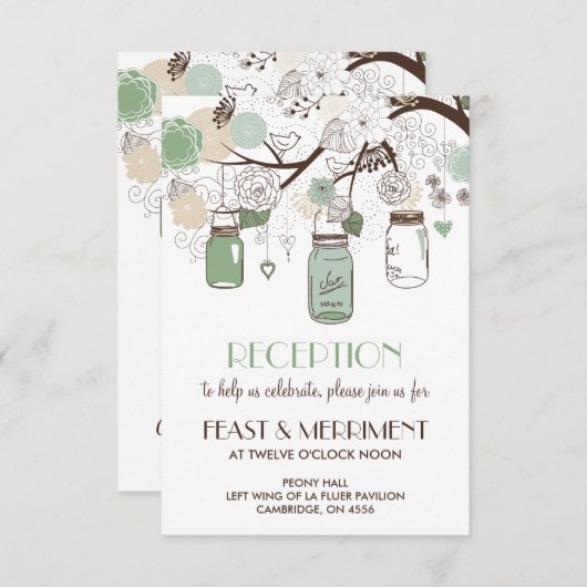 Mint Green Mason Jars Wedding Reception Kaart (Voorkant / Achterkant)