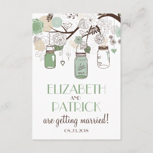 Mint Green Mason Jars Wedding Reception Kaart (Achterkant)
