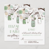 Mint Green Mason Jars Wedding RSVP Kaart (Voorkant / Achterkant)