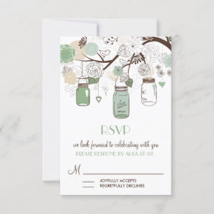 Mint Green Mason Jars Wedding RSVP Kaart