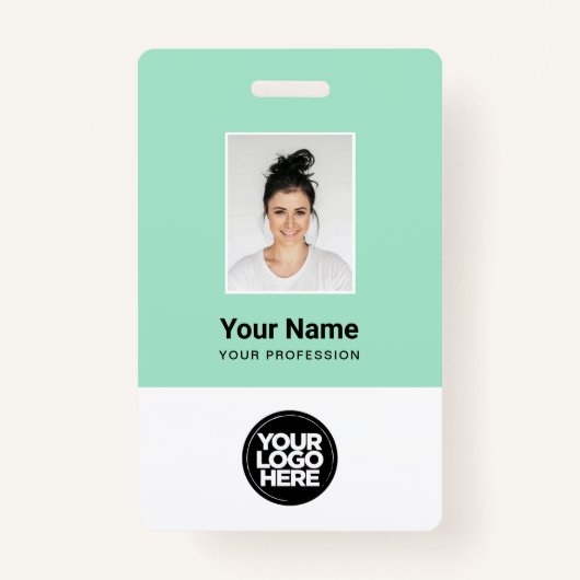 Mint Green medewerkersfoto, streepjescode, Logo, n Badge (Voorkant)