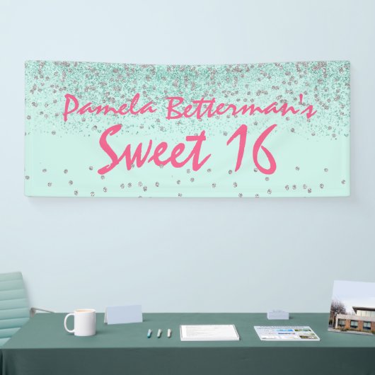 Mint Green met Bling Sweet 16 Banner (Beurs)