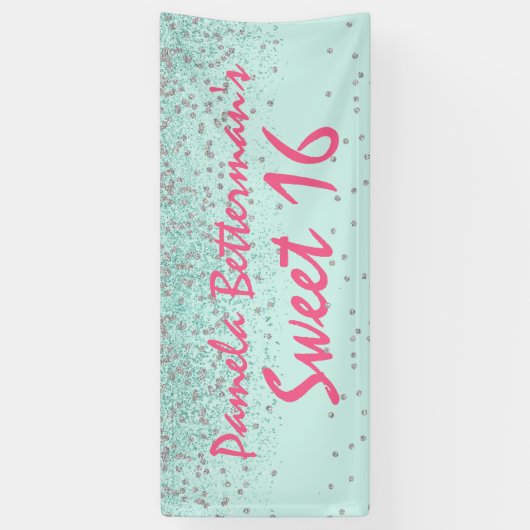 Mint Green met Bling Sweet 16 Banner (Verticaal)