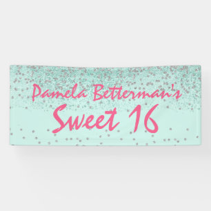 Mint Green met Bling Sweet 16 Banner