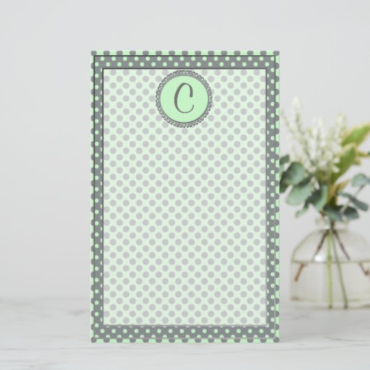 Mint Green met Gray Polka Dots-Monogram STaylor Briefpapier (Staand voorkant)