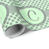 Mint Green met Gray Polka Dots-Monogram STaylor Cadeaupapier (Rol Hoek)