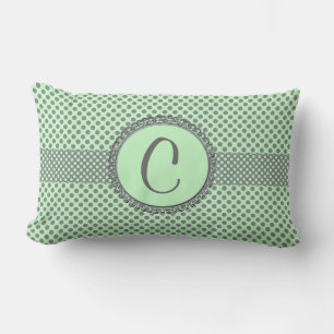 Mint Green met Gray Polka Dots-Monogram STaylor Kussen