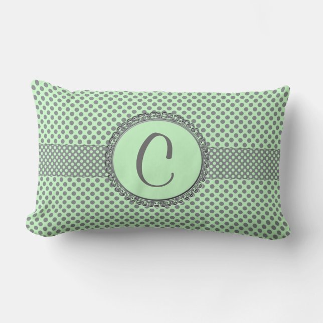 Mint Green met Gray Polka Dots-Monogram STaylor Kussen (Voorkant)