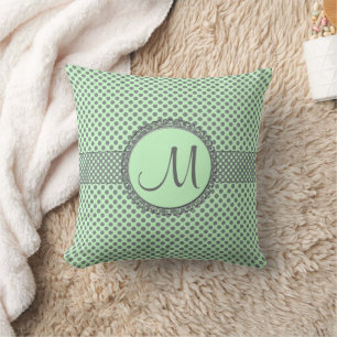 Mint Green met Gray Polka Dots-Monogram STaylor Kussen