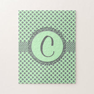 Mint Green met Gray Polka Dots-Monogram STaylor Legpuzzel