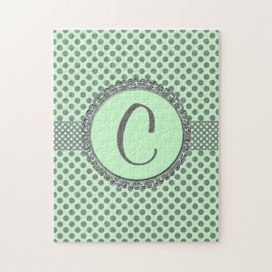 Mint Green met Gray Polka Dots-Monogram STaylor Legpuzzel (Verticaal)