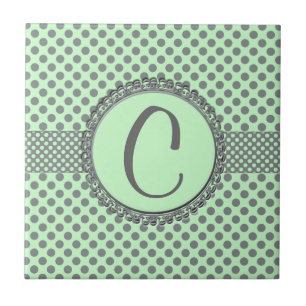Mint Green met Gray Polka Dots-Monogram STaylor Tegeltje