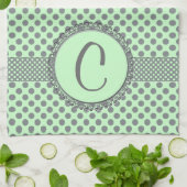 Mint Green met Gray Polka Dots-Monogram STaylor Theedoek (Gevouwen)