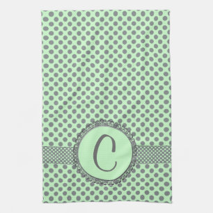 Mint Green met Gray Polka Dots-Monogram STaylor Theedoek