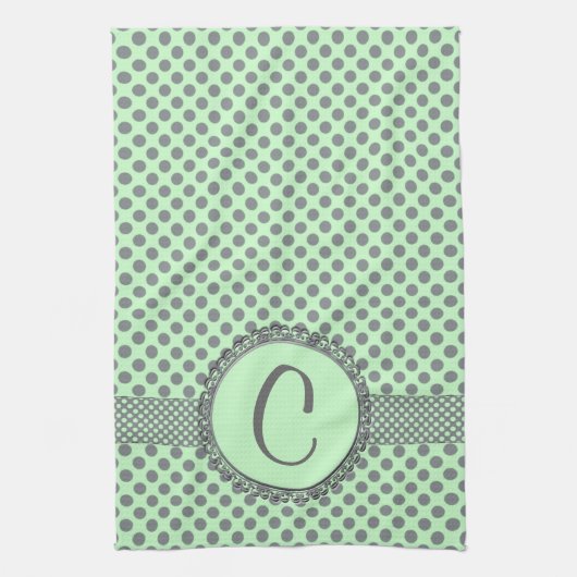 Mint Green met Gray Polka Dots-Monogram STaylor Theedoek (Verticaal)