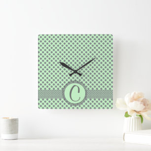 Mint Green met Gray Polka Dots-Monogram STaylor Vierkante Klok
